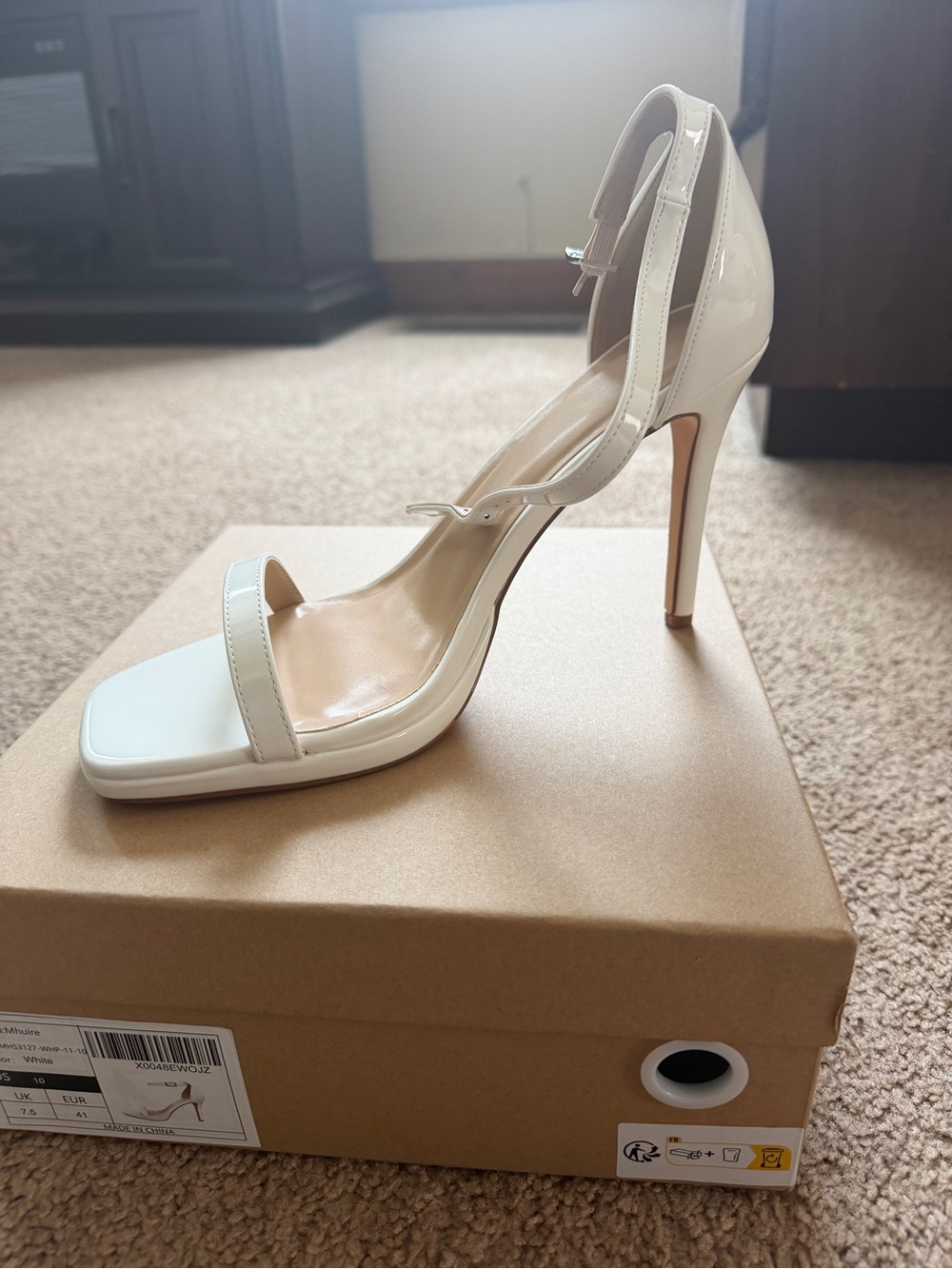 Women's White Patent High Heel Ankle Strap Sandal